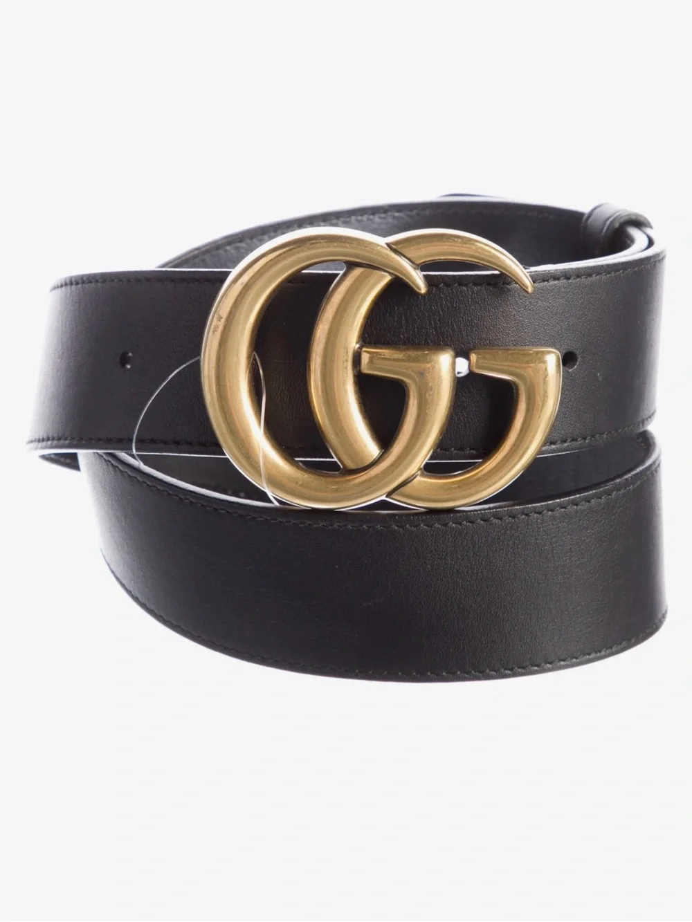 Gucci Double G Black Leather Belt with Gold Buckle medium 2 inch